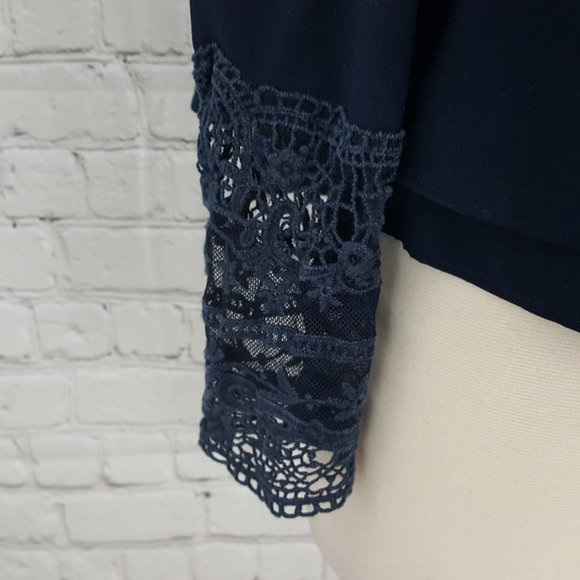 Zara Trafulac Top Blue Lace Blouse Pleat back M - Picture 2 of 6